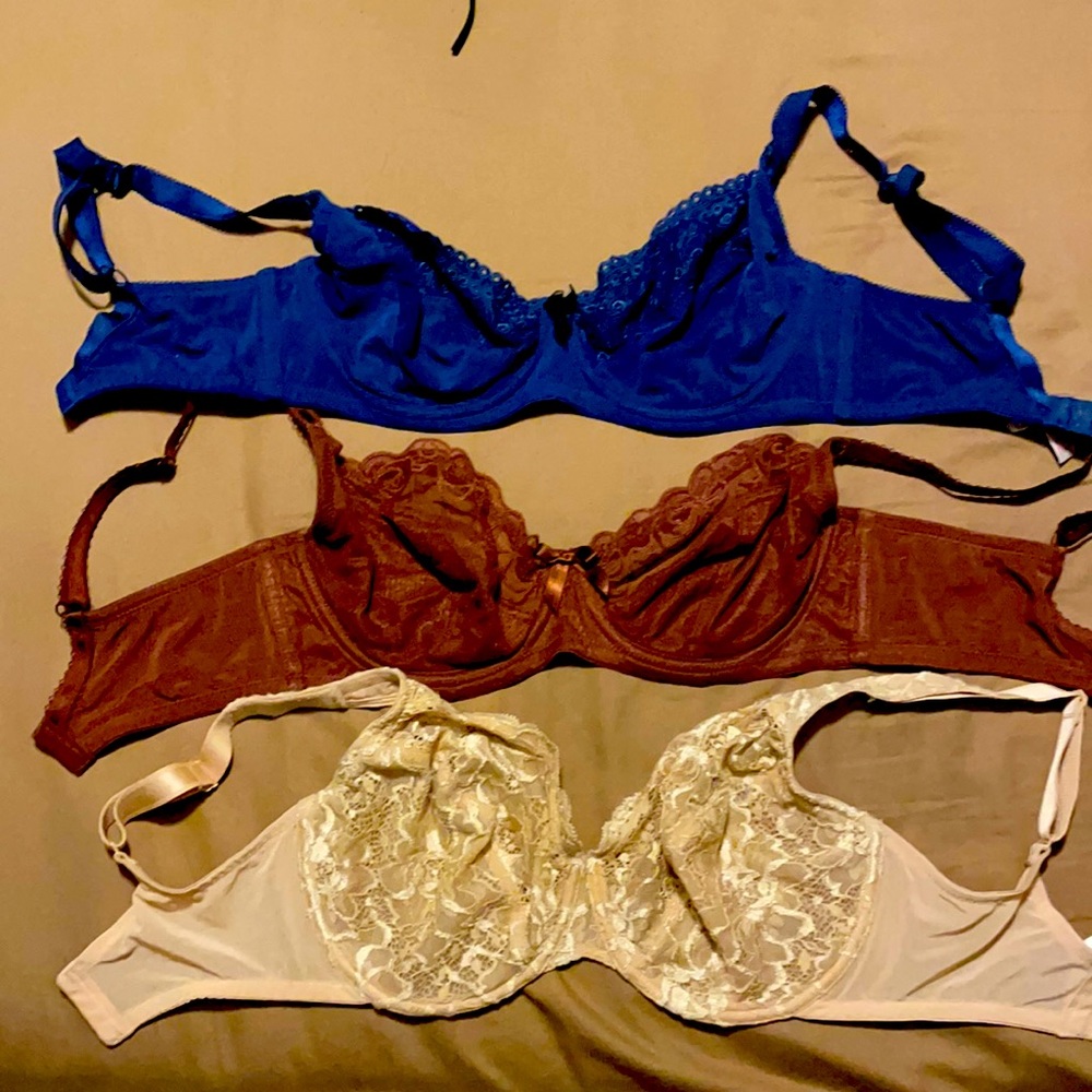 Clearance $20 3 bras 34DDD Wacoal and Parfait. Blue brown beige
